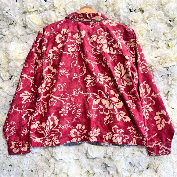 Coldwater Creek Women’s Red Floral Denim Jacket Button Front Country Chic Sz XL - Picture 6 of 9